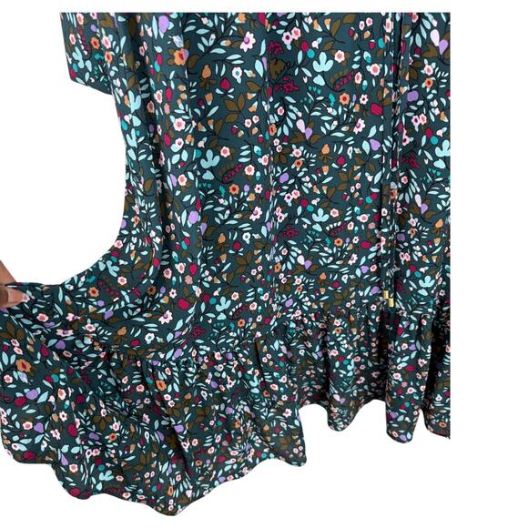 Talbots Dress Sz 18 Teal Blue Folk Floral Dress Peplum Hem Midi Peasant Boho - Picture 2 of 11